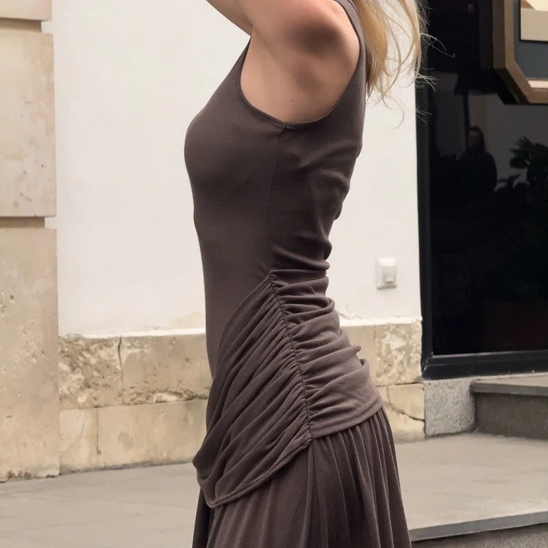 Asymmetrical Ruched Halter Maxi DressClistos