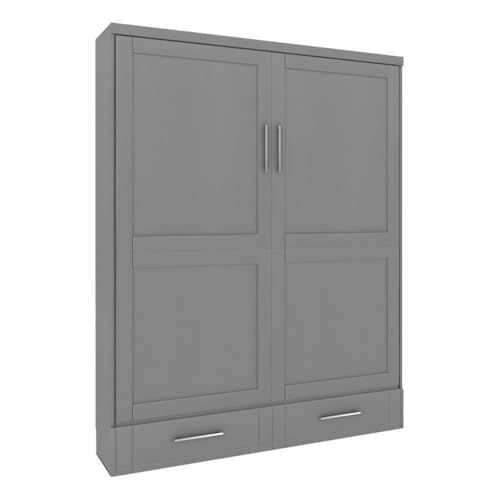Queen Size Gray Murphy Wall Bed in Solid Wood, No Box Spring Needed, Easy Assembly