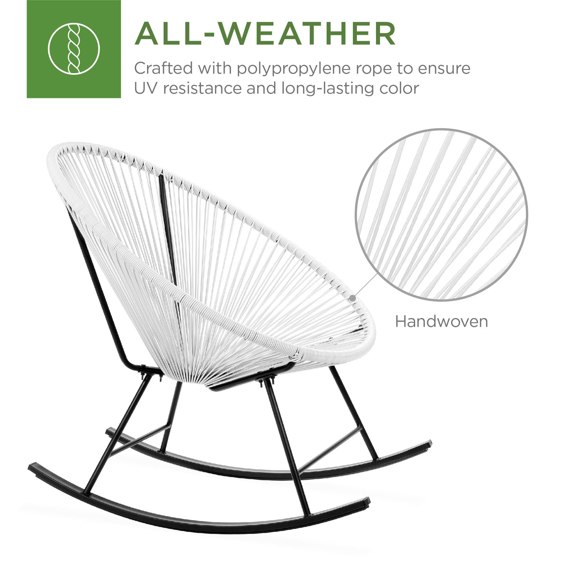 Best Choice Products 3-Piece All-Weather Patio Woven Rope Acapulco Bistro Furniture Set w/ Rocking Chairs, Table - White