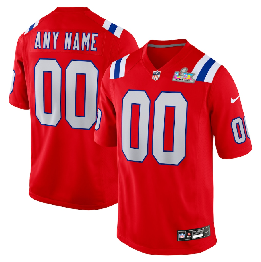 Men's New England Patriots Red Super Bowl LX Patch Custom Game Jersey