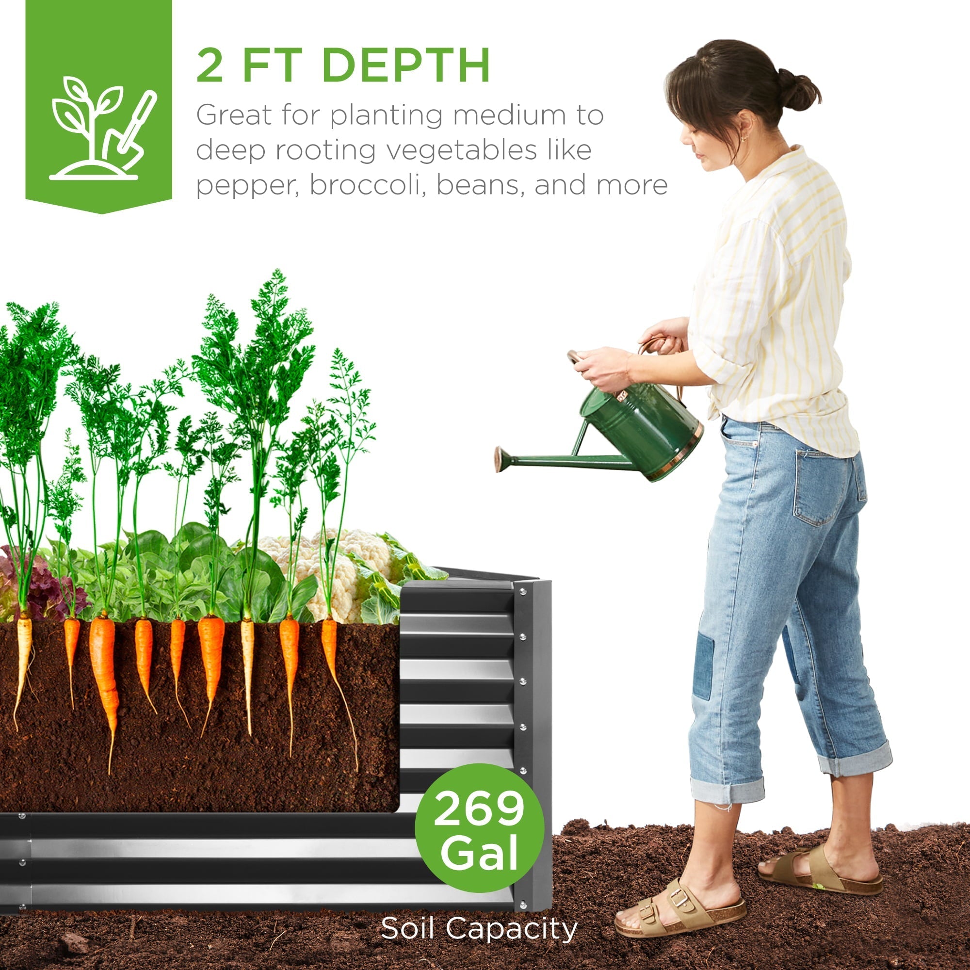 Best Choice Products 6x3x2ft Outdoor Metal Raised Garden Bed, Planter Box for Vegetables, Flowers, Herbs – Gray