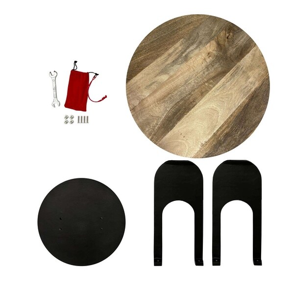 22 Inch Side End Table,Round Natural Mango Wood Top,Black Iron U Shaped Legs