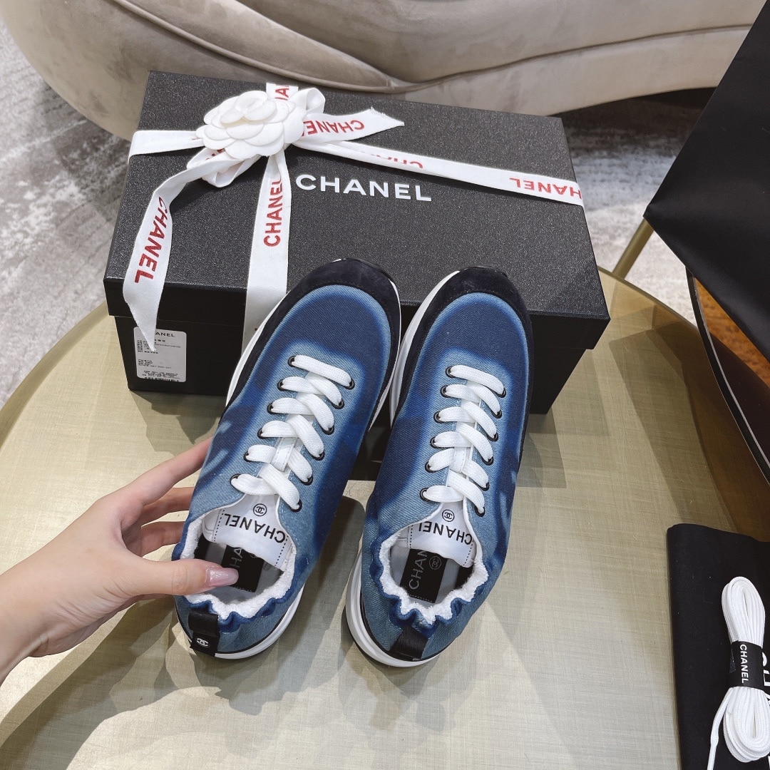 Chanel Neon Denim Lace Up Low Top Trainer Sneaker Blue G37494 Y55237 K2847