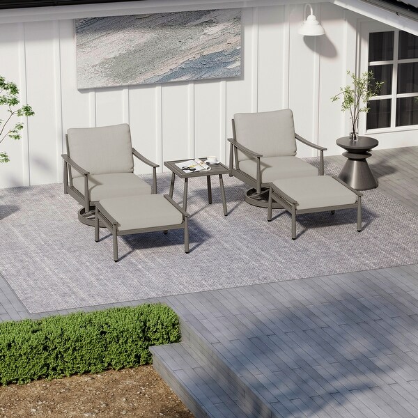 5Piece Aluminum Patio Conversation Set with Swivel Chairs,End Table and Cushions