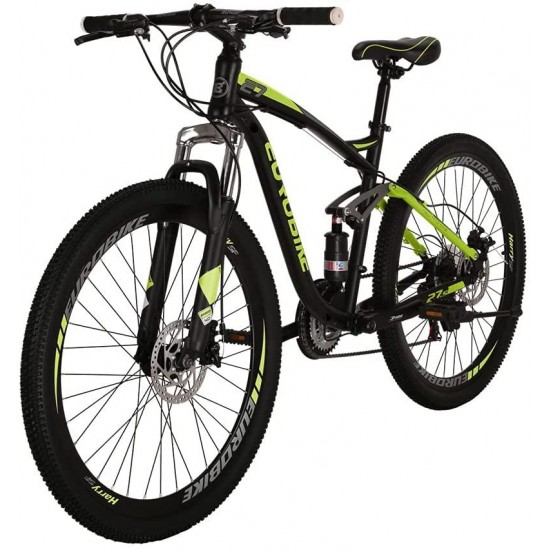 E7 Adult Mountain Bike 18 inch Steel Frame 27.5 inch Muti Spoke Double Alloy Wheel Disc Brake 21 Speed Gears Full Suspension MTB Bicycle