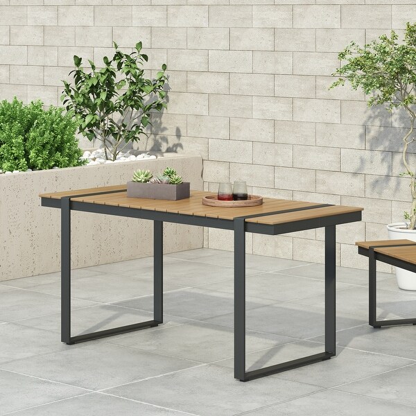 Outdoor Dining Table with Woodlike Tabletop,Lightweight and Stable Aluminum Sled Frame
