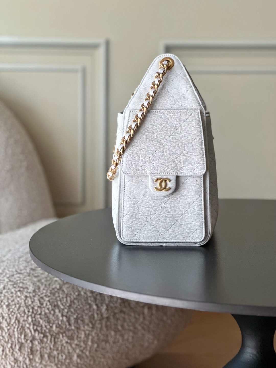 Chanel 25bag 25C Caviar leather white & gold small