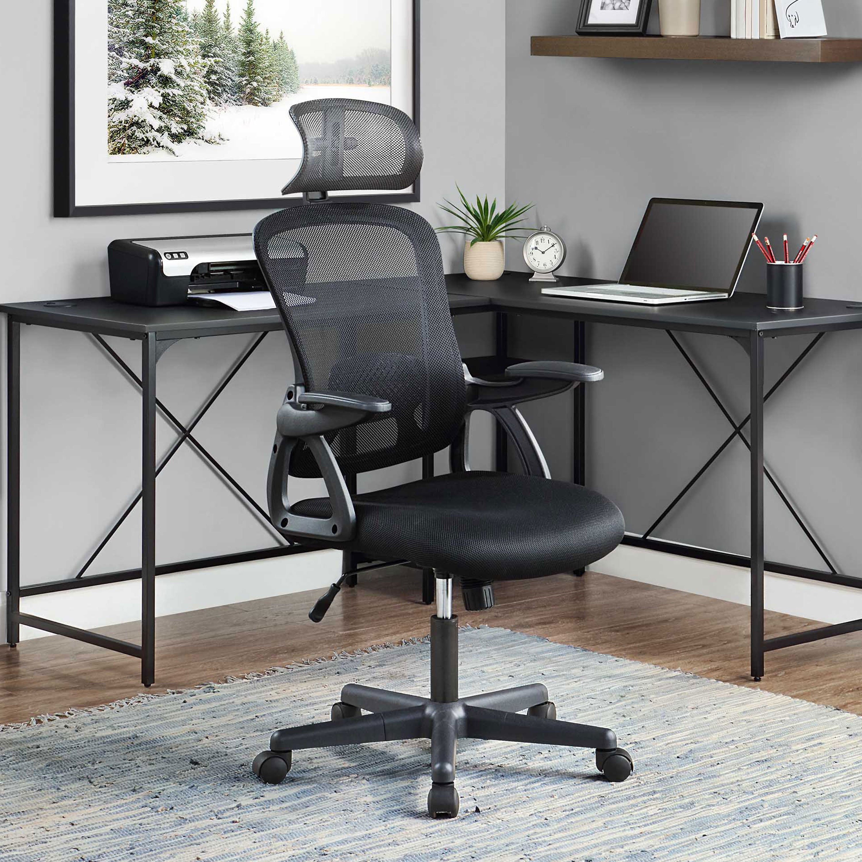 Mainstays Ergonomic Office Chair with Adjustable Headrest, Black Fabric, 275lb capacity
