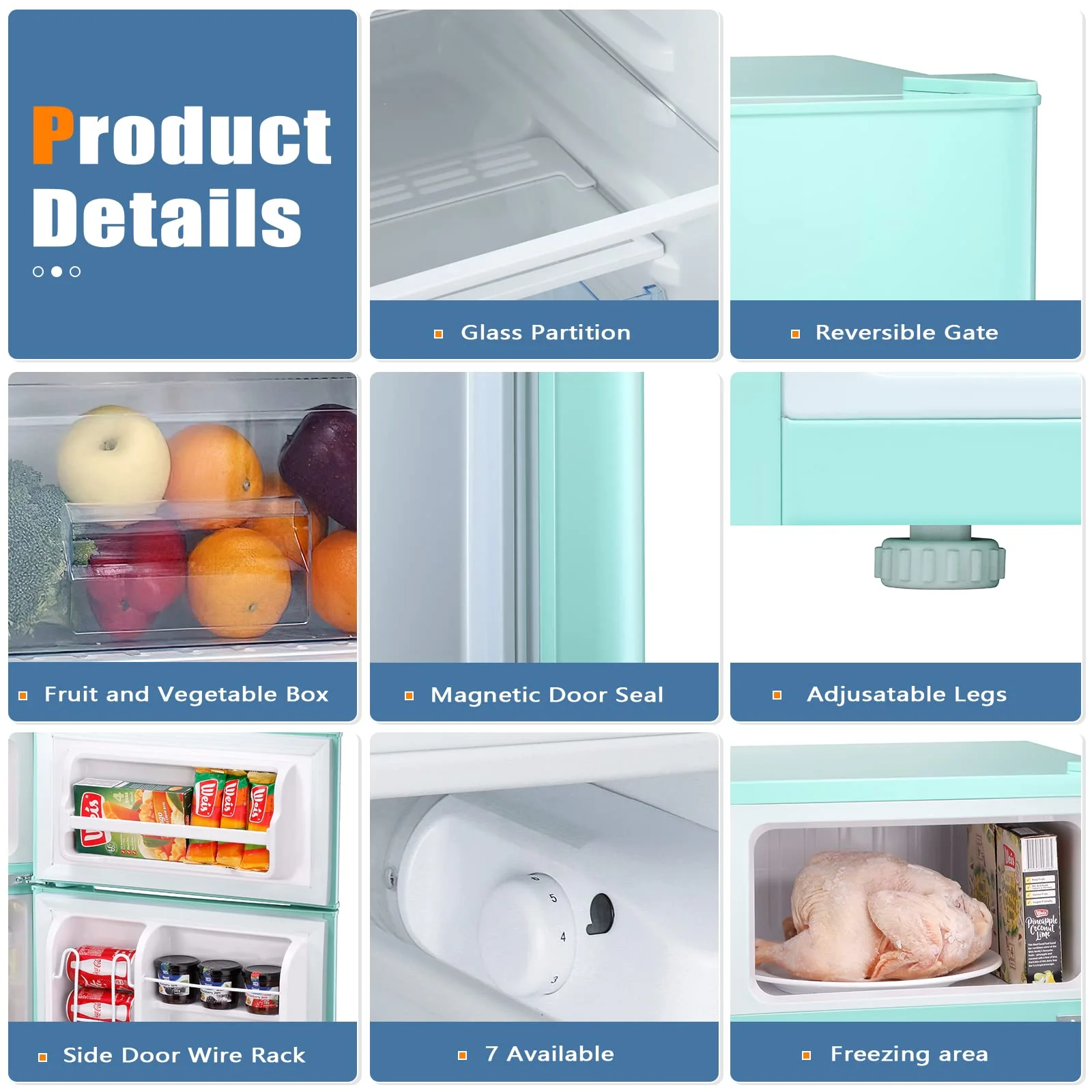 Kismile  Mini Fridge 3.1Cu.Ft Compact Refrigerator 2-Doors Freezer