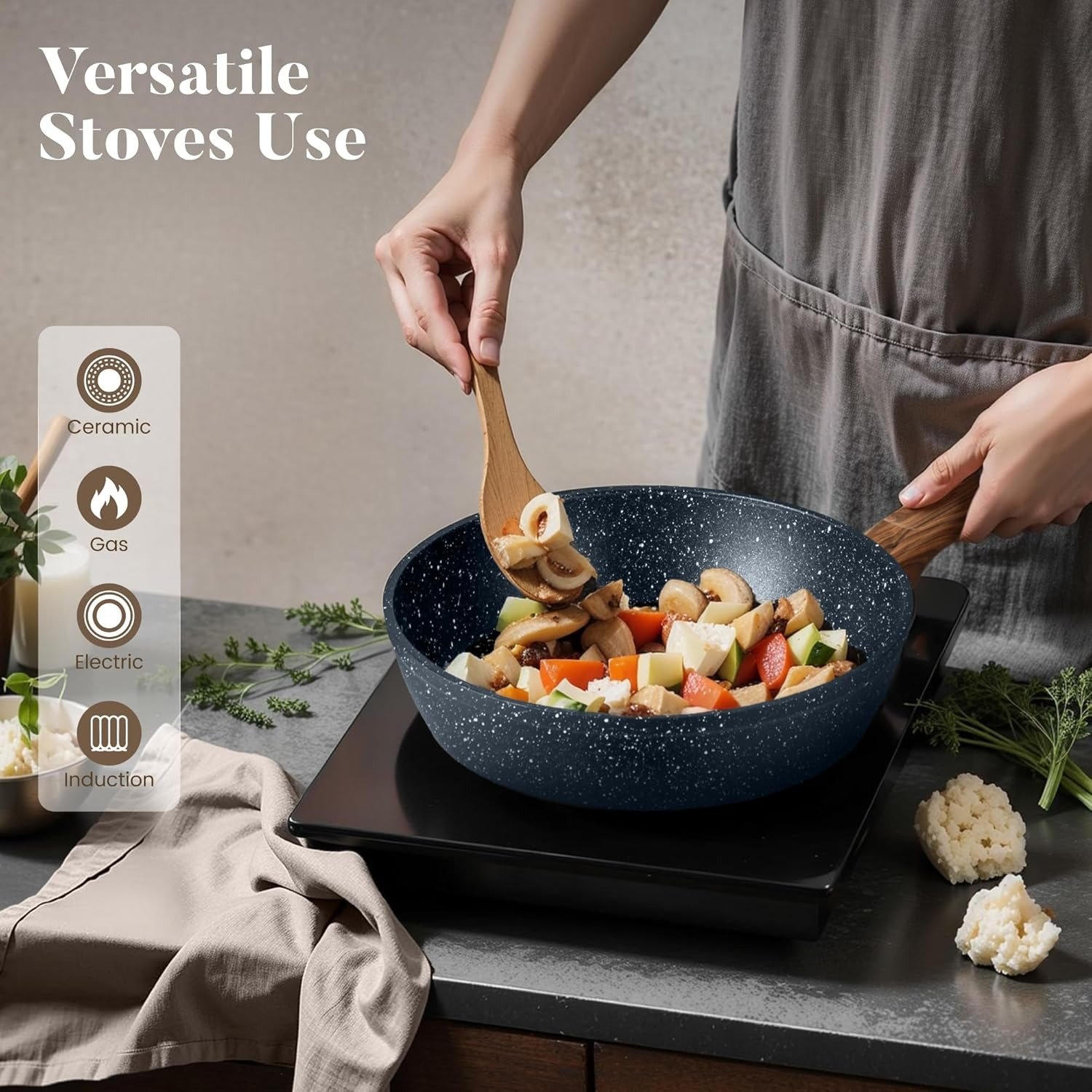 12-Piece Induction Nonstick Cookware Set Kitchen Multi-Functional Pots and Pans Collection
