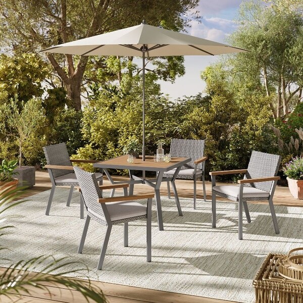 Dining Table,Patio Table,with Umbrella Hole Grey,Beige