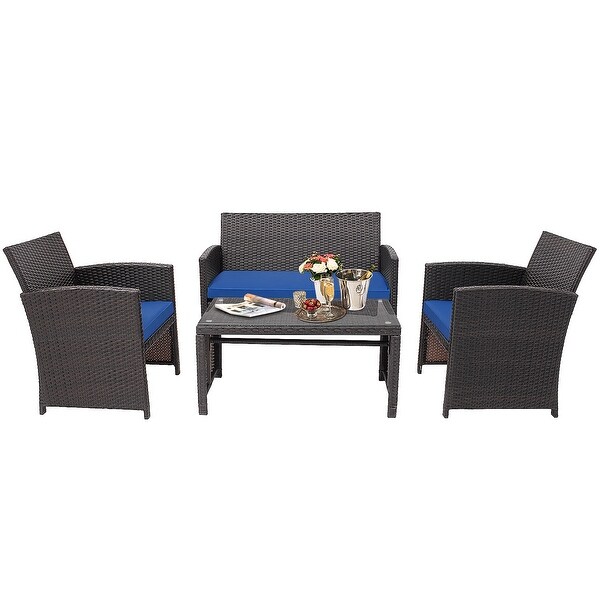 Costway 8PCS Patio Rattan Furniture Set Cushioned Chair Sofa Coffee