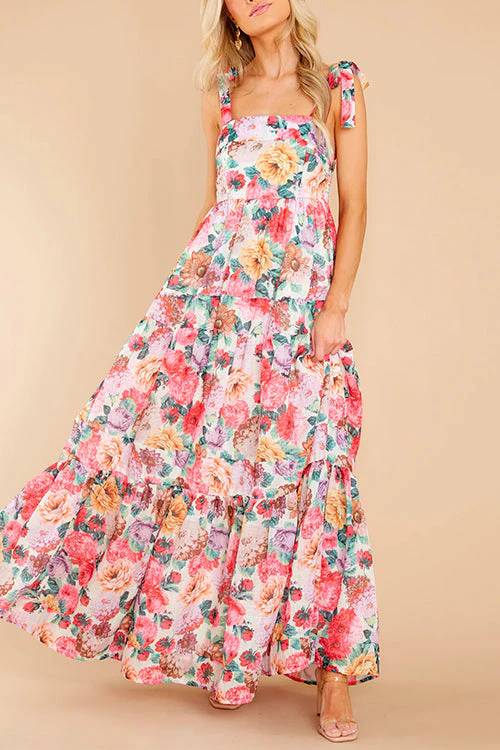 Floral Ruffle Swing Maxi DressClistos
