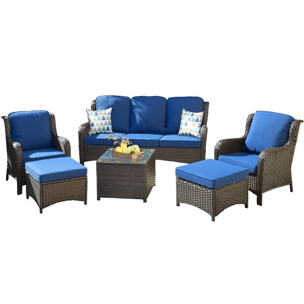 OVIOS 6piece Conversation Wicker Sectional Set with Table