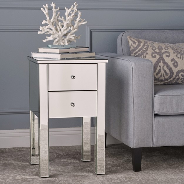 Amara 2 Drawer Side Table Mirror Finished Christopher Knight Home
