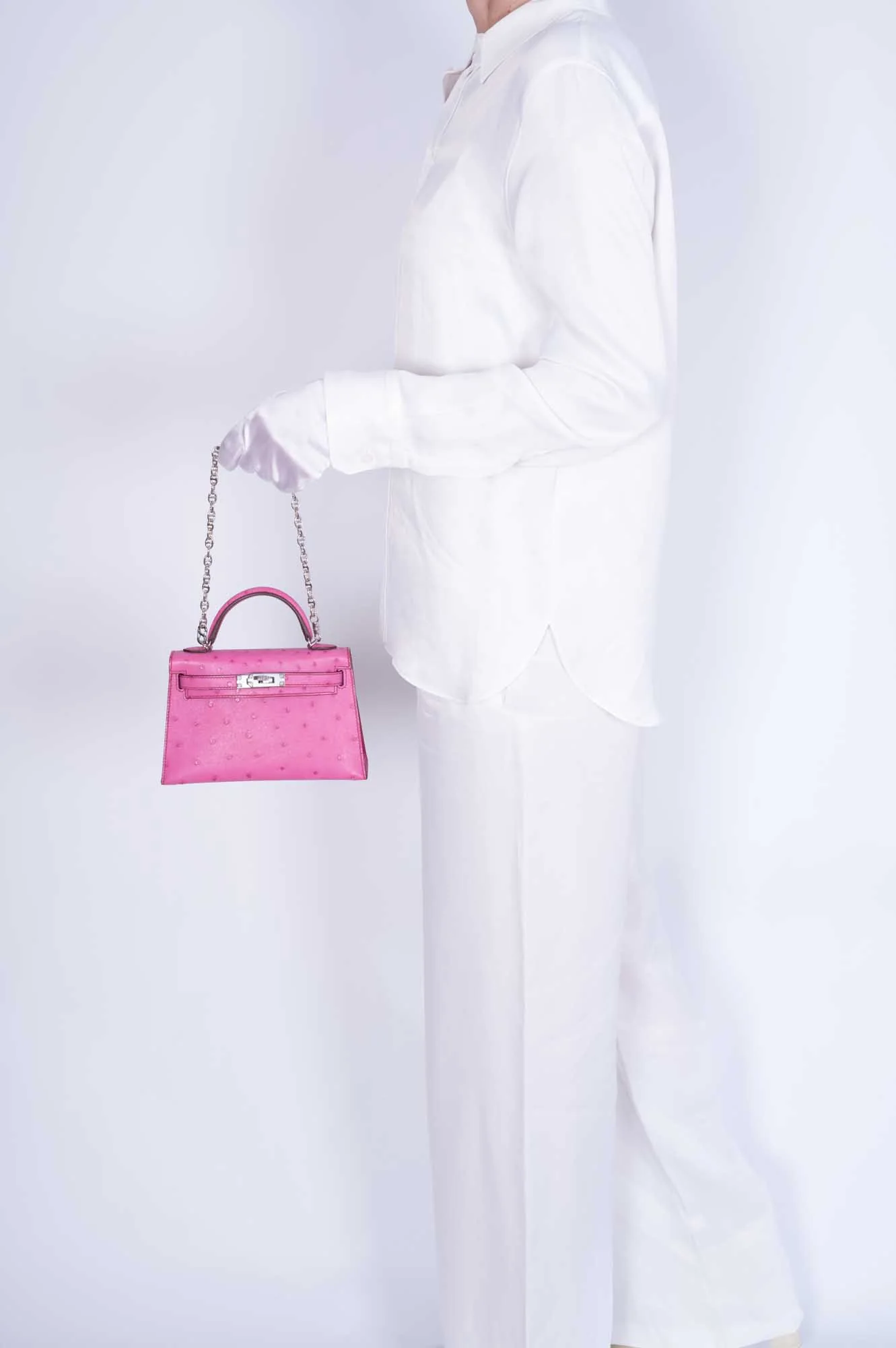 Hermès Mini Kelly II 20 Sellier Fuchsia Ostrich Palladium Hardware