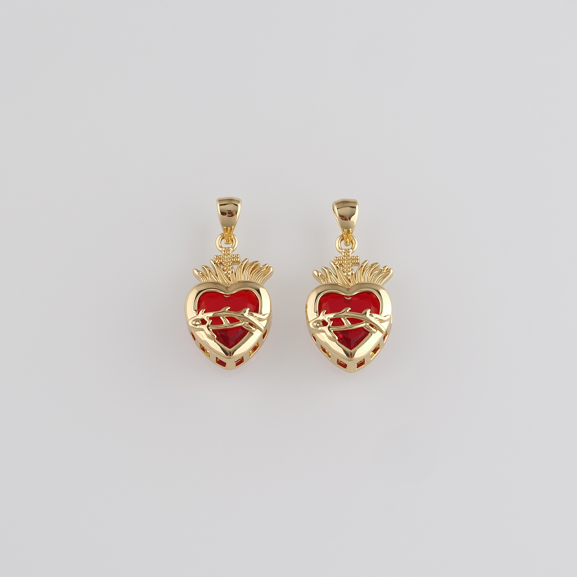 18K Gold Filled Heart Pendant,CZ Micro Pave Heart Charm Earrings Necklace for DIY Jewelry Making Supply
