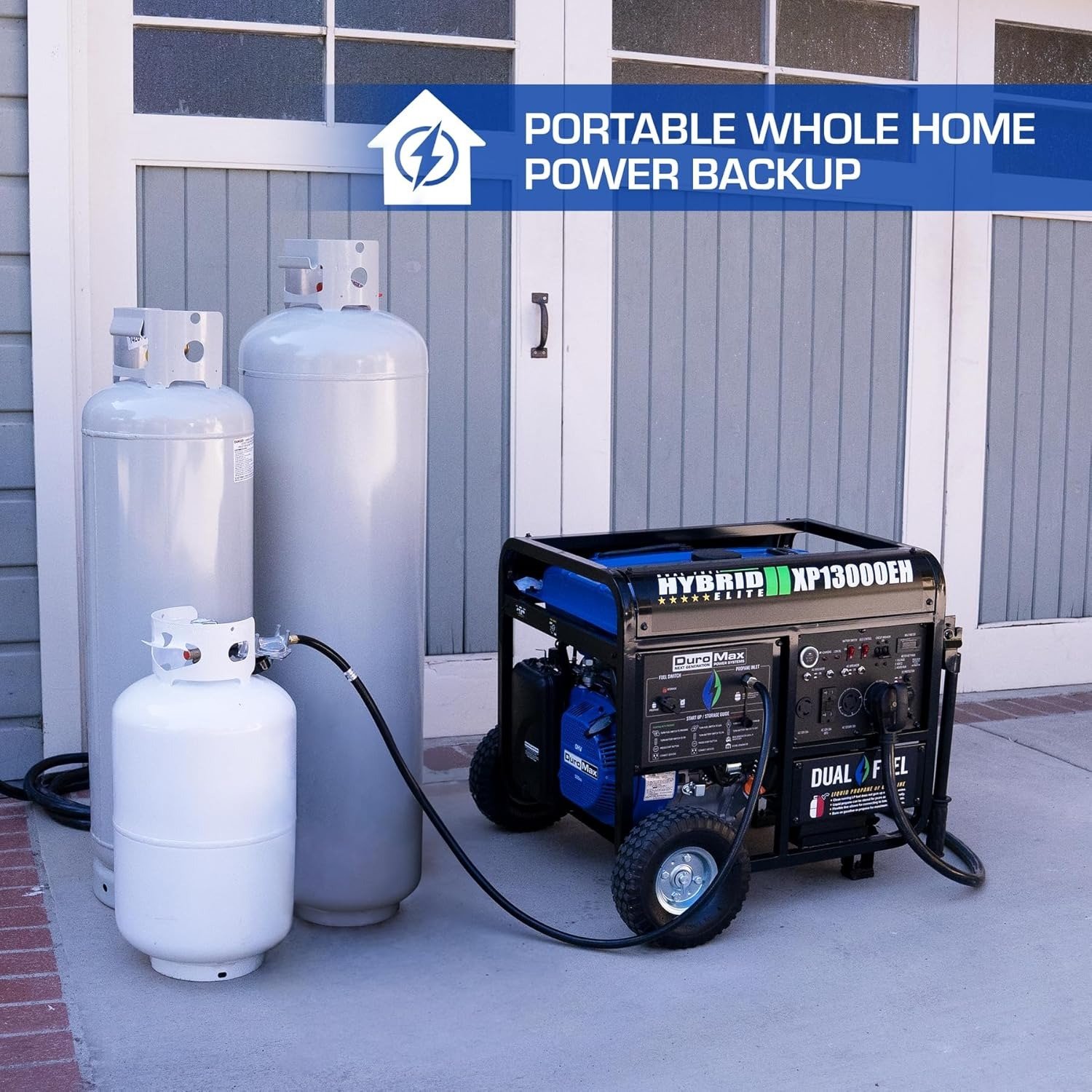 13,000-Watt Dual Fuel Portable Generator – Gas & Propane, Electric Start, Whole Home Backup Power, Transfer Switch Ready, RV & Emergency Ready