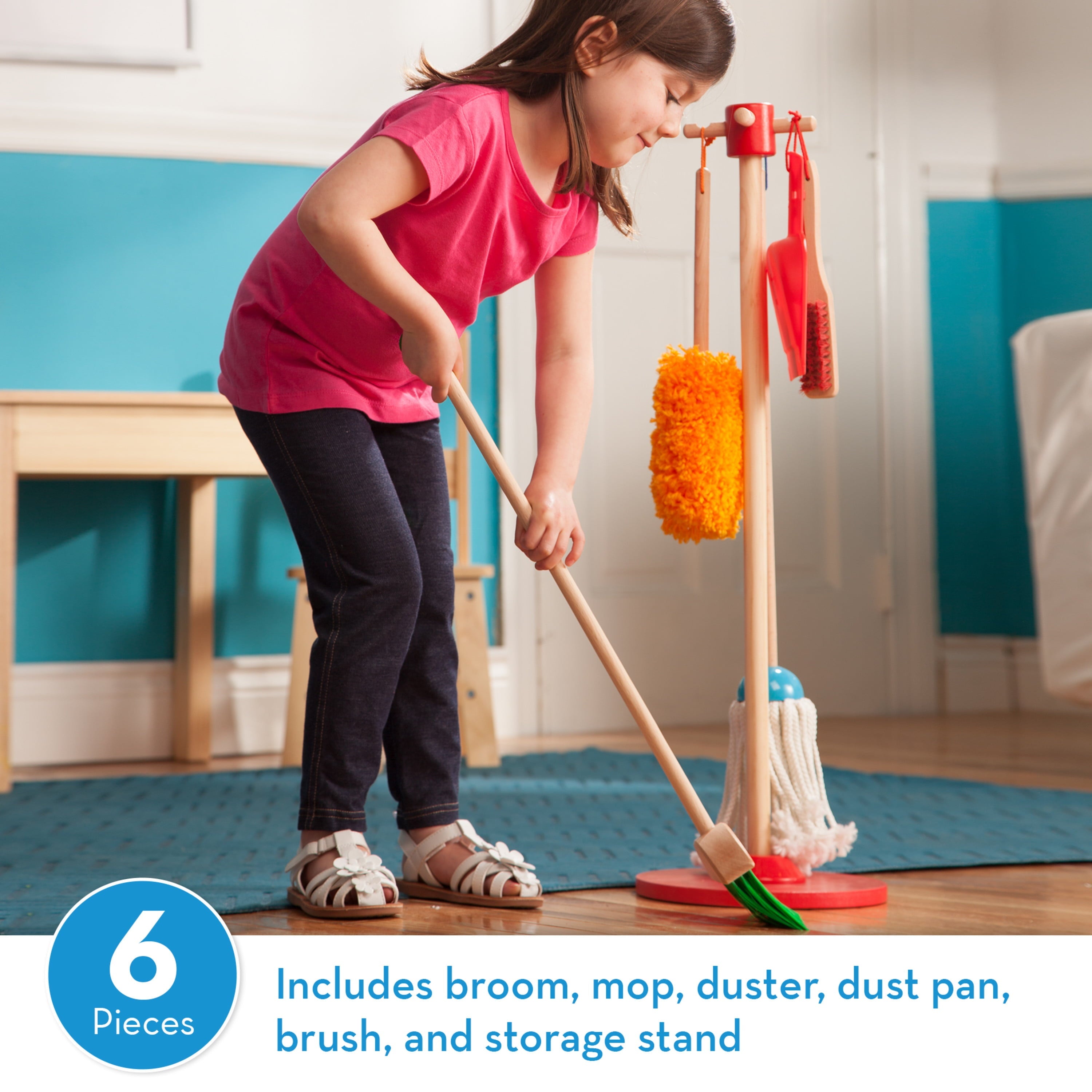 Melissa and Doug Dust! Sweep! Mop! 6-Piece Pretend Play Set – FSC-Certified Materials