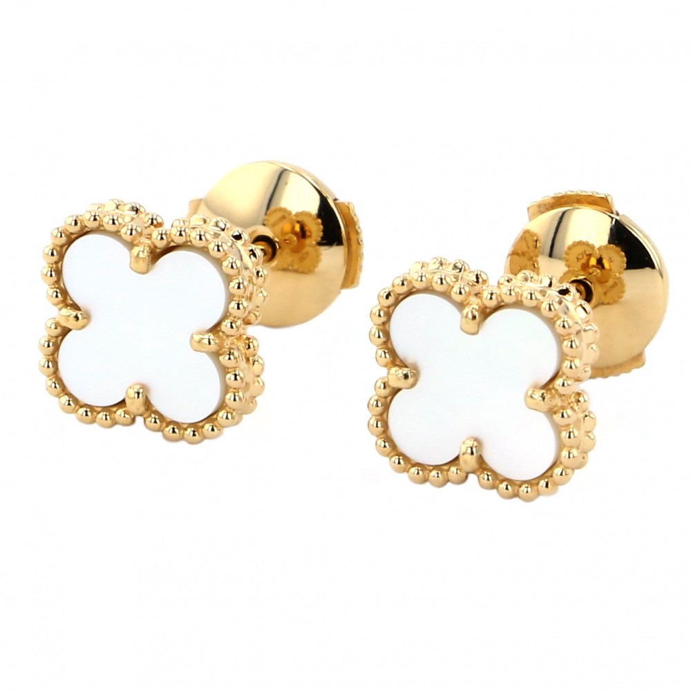 Van Cleef & Arpels Sweet Alhambra Mother of Pearl Earrings 18K Yellow Gold