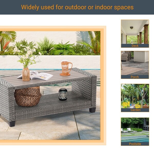 LIVOOSUN Patio HIPS Side Table,Rectangular Rattan Coffee Table