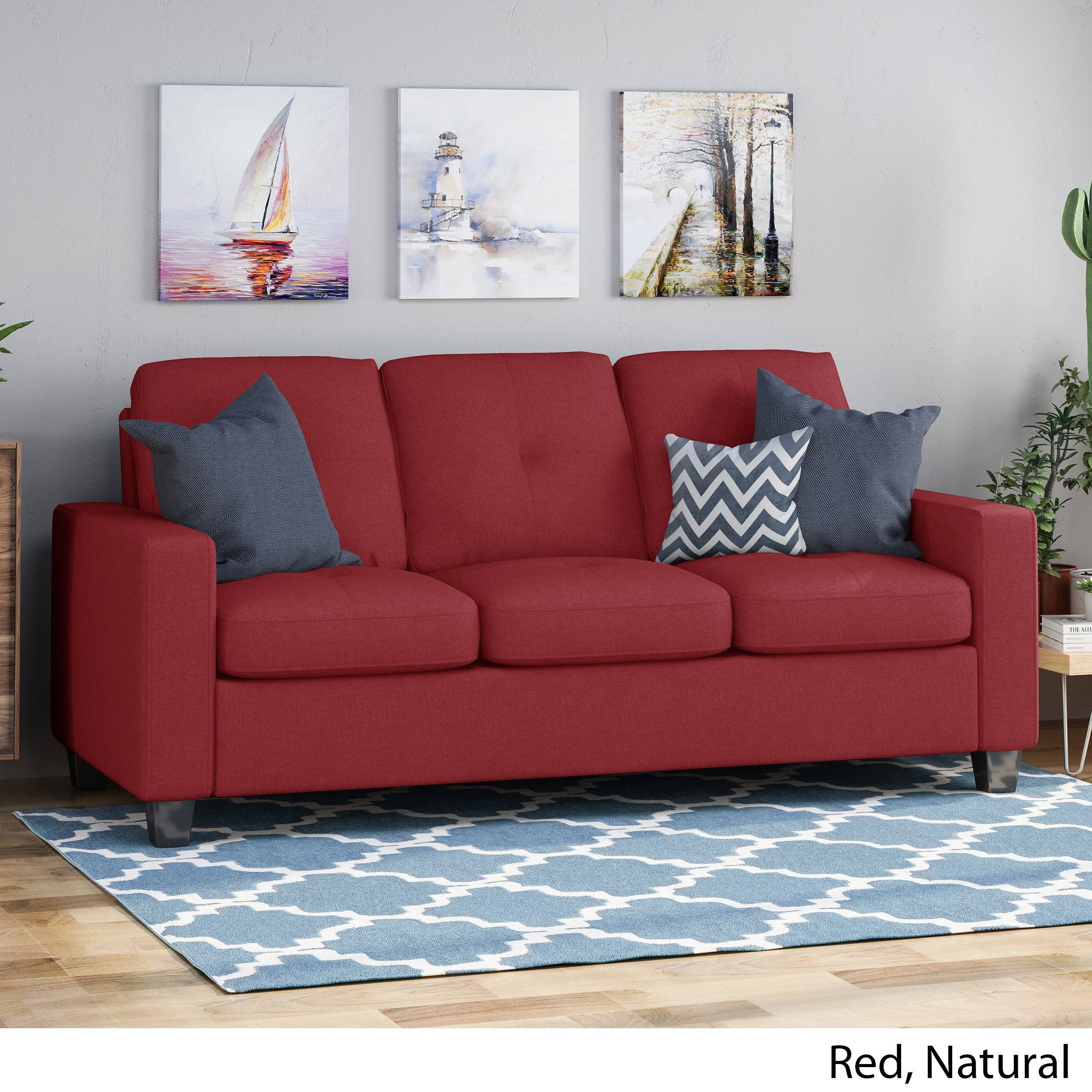 Viviana Three Seater Sofa with Wood Legs, Beige and Natural Finish