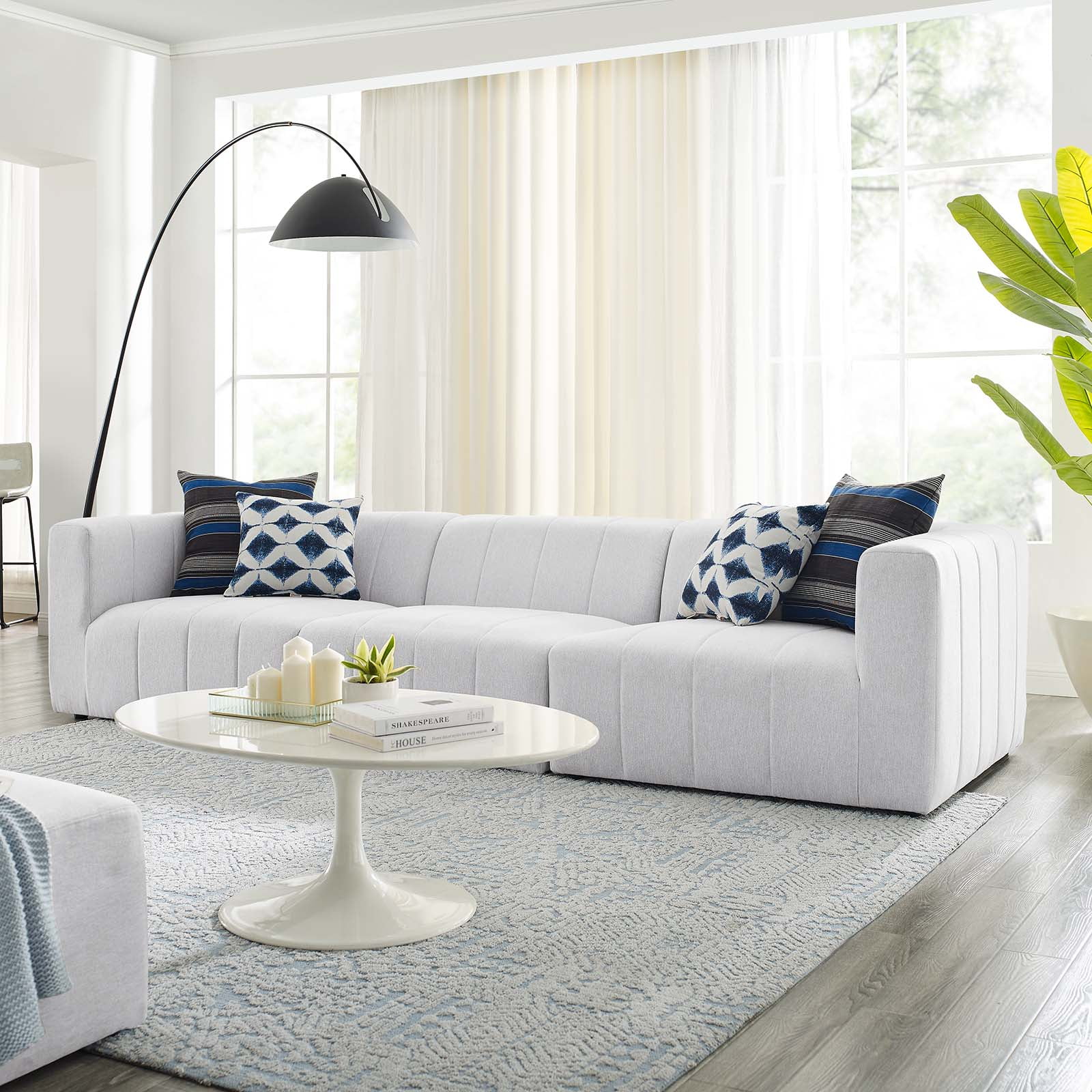 Modway Bartlett Upholstered Fabric 3-Piece Sofa in Ivory