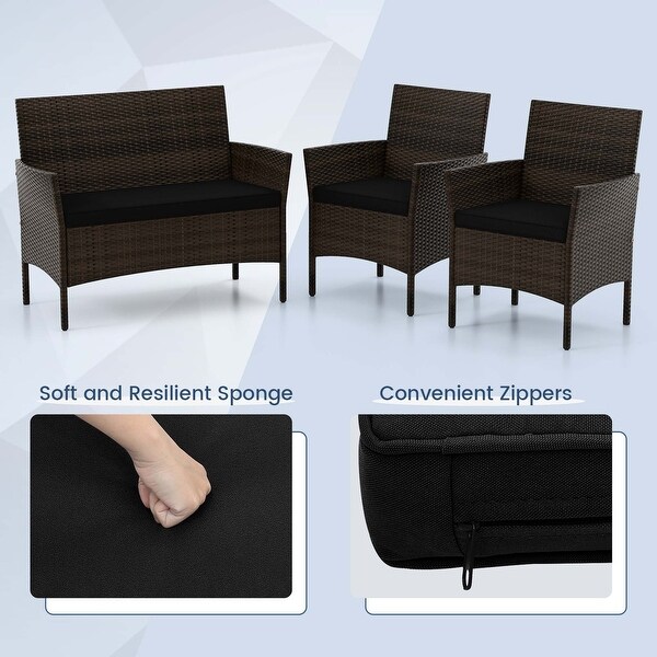 Costway 4 PCS Patio Furniture Set with Washable Cushions and Tempered