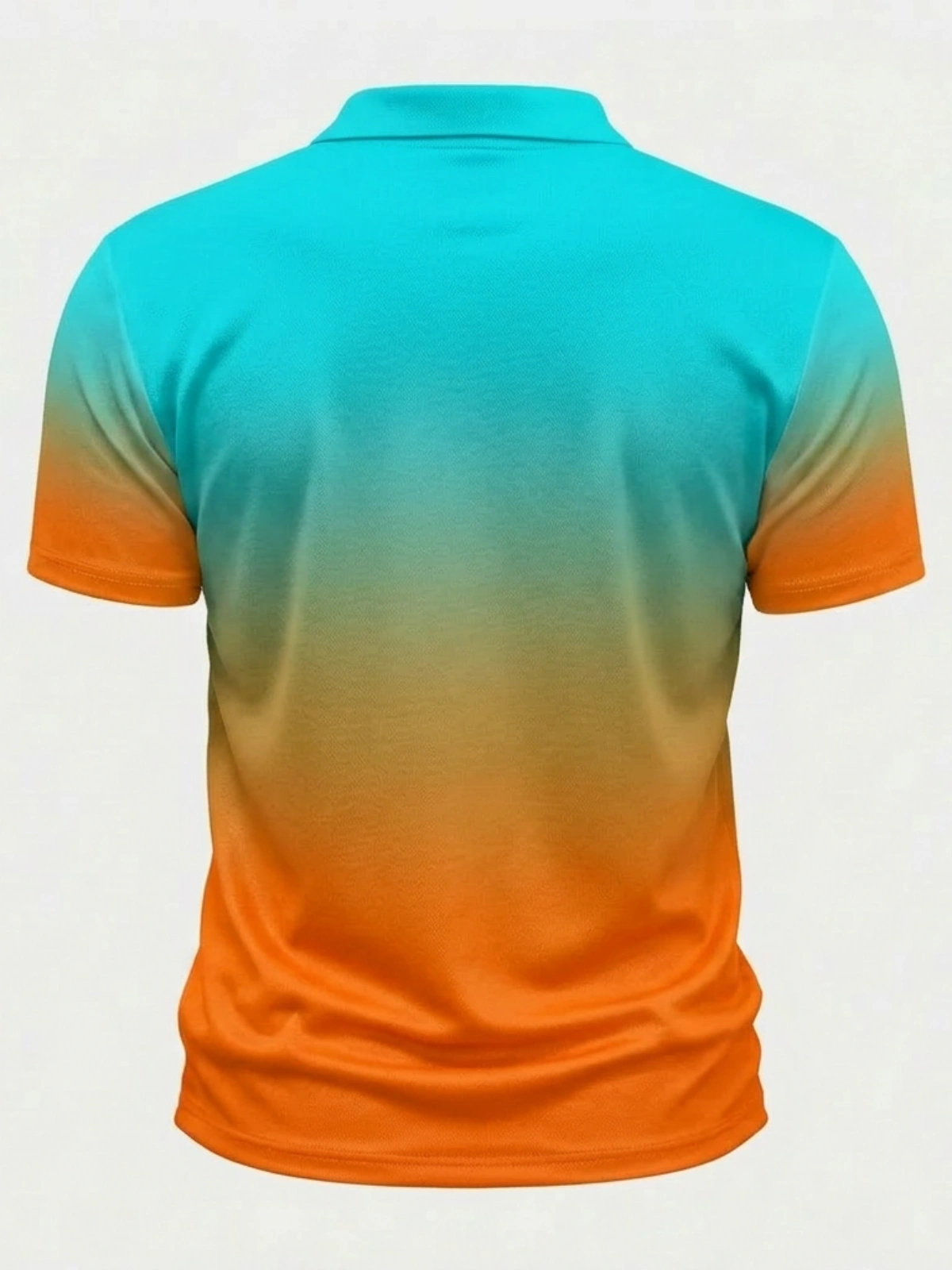 Moisture Wicking Golf Polo 3D Teal to Orange Ombre Gradient Button Short Sleeve Golf Polo Shirt