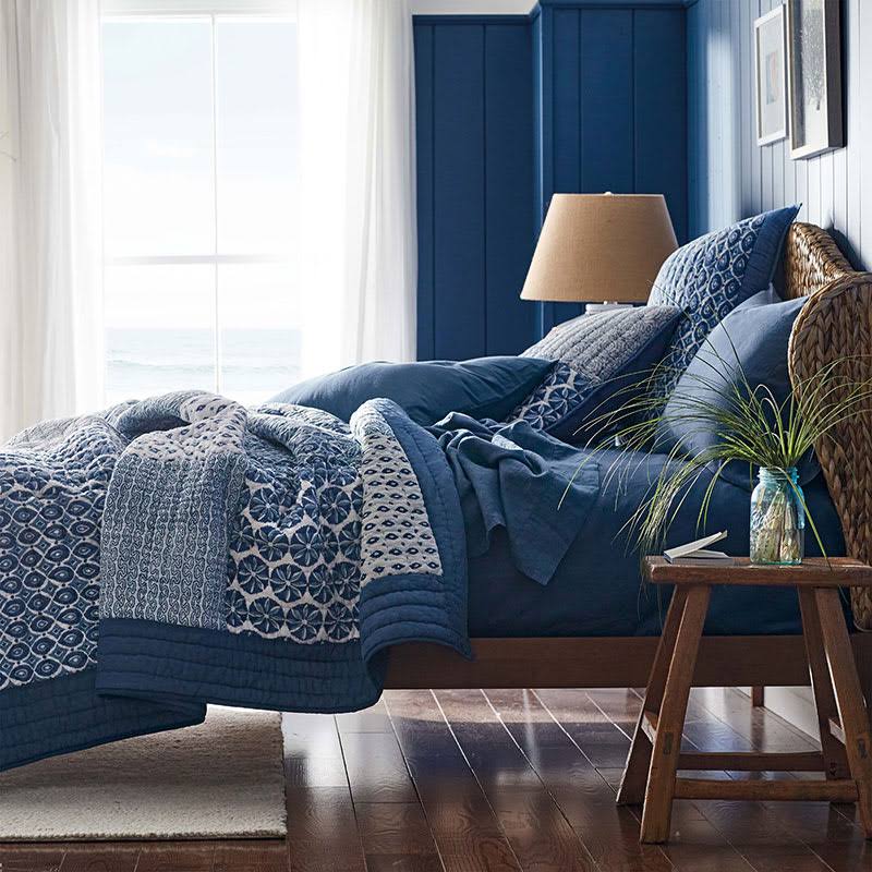 The Company Store Solid Washed Blue Linen Twin Flat Sheet