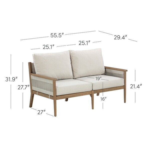 Kayden Bohemian Wood Loveseat Sofa with Removable Cushion Covers and Solid Acacia Wood Frame