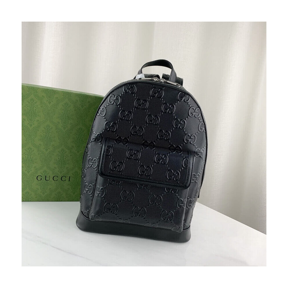 Gucci GG Embossed Backpack in Black Leather