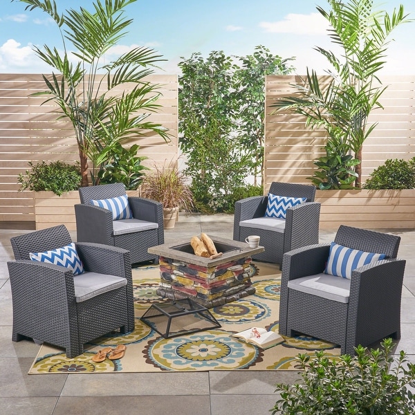 Folsom Outdoor 4Seater Chat Set with Wood Burning Fire Pit by Christopher Knight Home