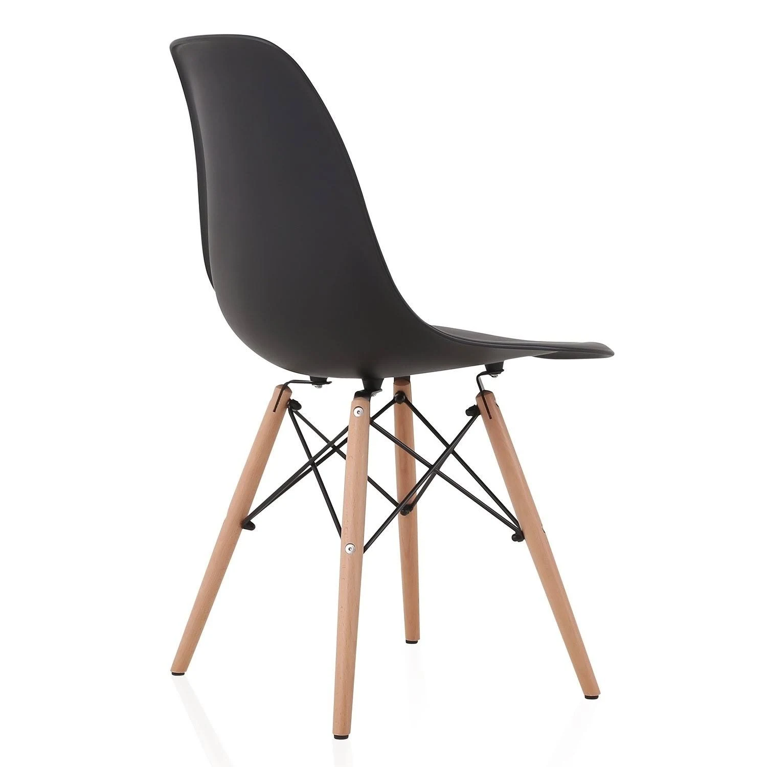 CozyBlock Slope Black Molded Plastic Dining Side Chair with Beech Wood Eiffel Legs