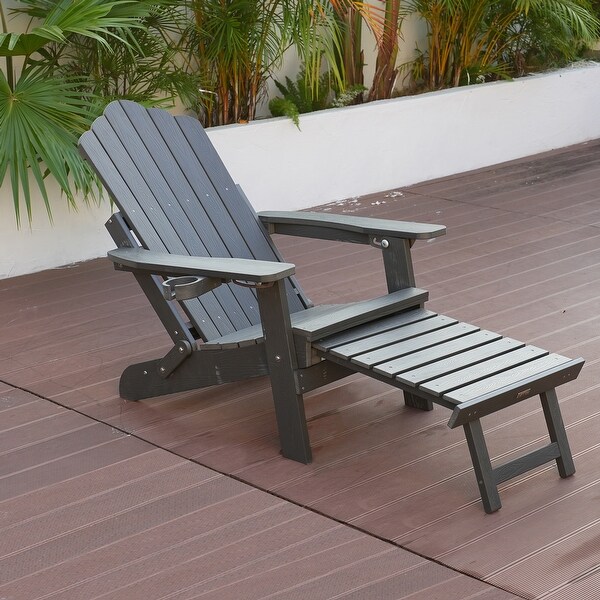 Clihome HIPS Folding Patio Adirondack Chair with Pullout Ottoman