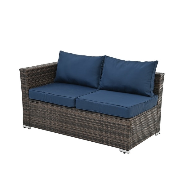 4Piece Patio Conversation Wicker Furniture Set,Sectional Sofa Set with Tempered Glass Coffee Table,Sofa Chair and Ottoman Sets