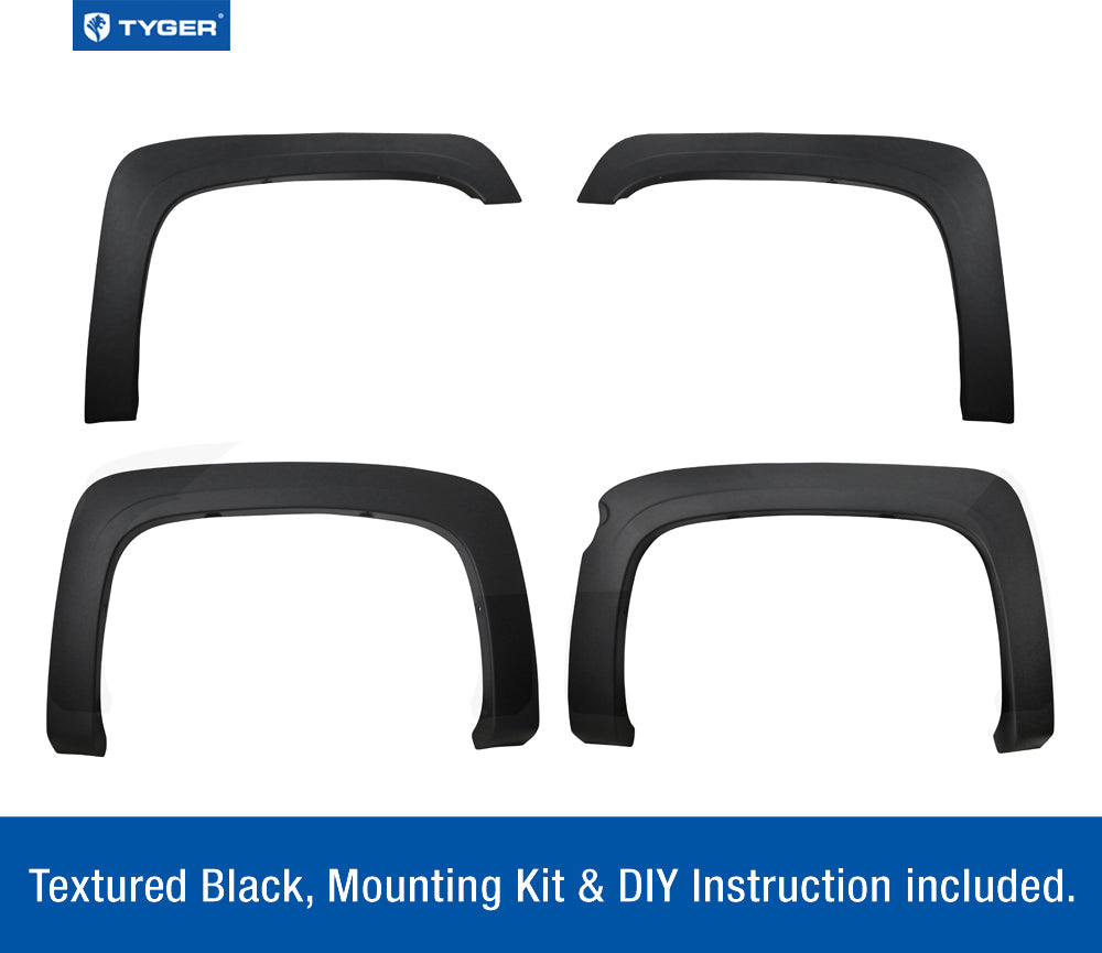 Tyger Auto TG-FF6C4298 For 2007-2013 Chevy Silverado 1500 5.8' Short Bed (NOT for Sierra) | Excl. 2007 Classic models | Paintable Fine-Textured Matte Black Factory Style Fender Flare Set�� 4 Piece