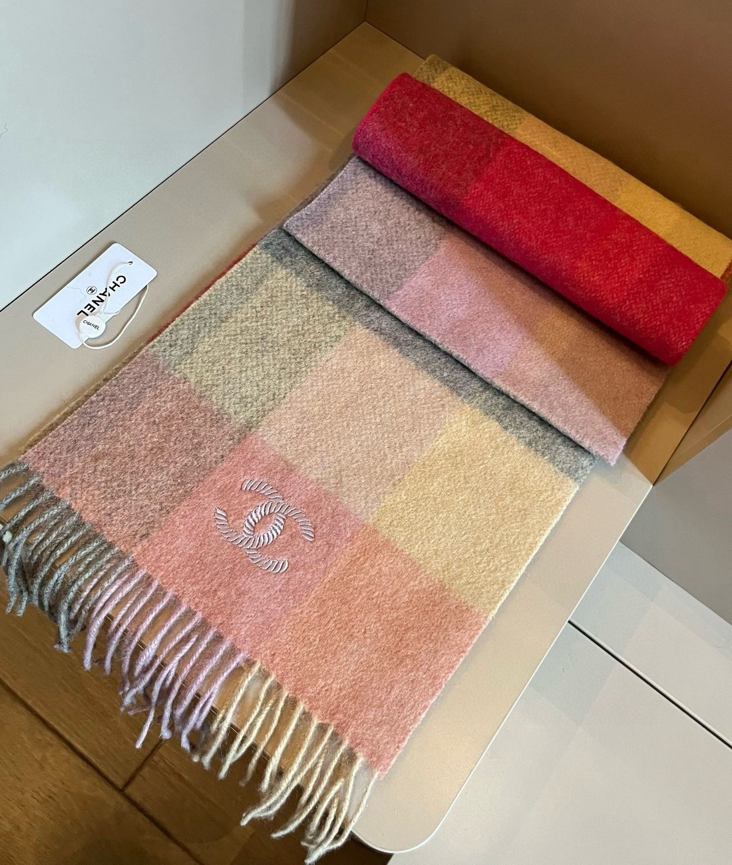 Chanel Cashmere Scarf Colorblock Pink For Women 200cm