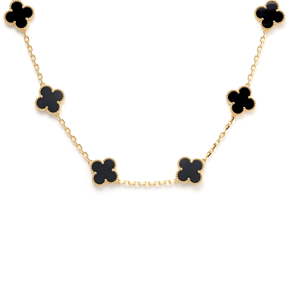 Van Cleef & Arpels Vintage Alhambra 10 Motifs Necklace 18K Yellow Gold Onyx VCARA42700