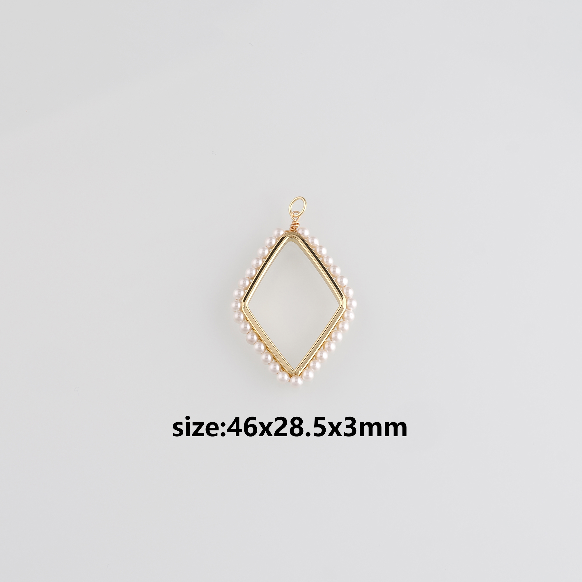 18K Gold Filled Rhombus Pendant,Dainty Pearl Rhombus Charm Earrings Necklace for DIY Jewelry Making Supply