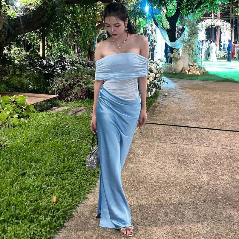 Off-Shoulder Satin Maxi Dress | Elegant Evening GownClistos