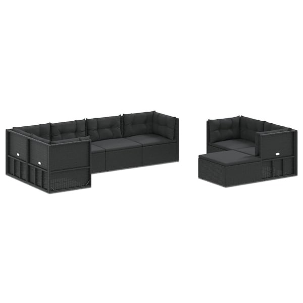 vidaXL 8 Piece Patio Lounge Set with Cushions Black Poly Rattan