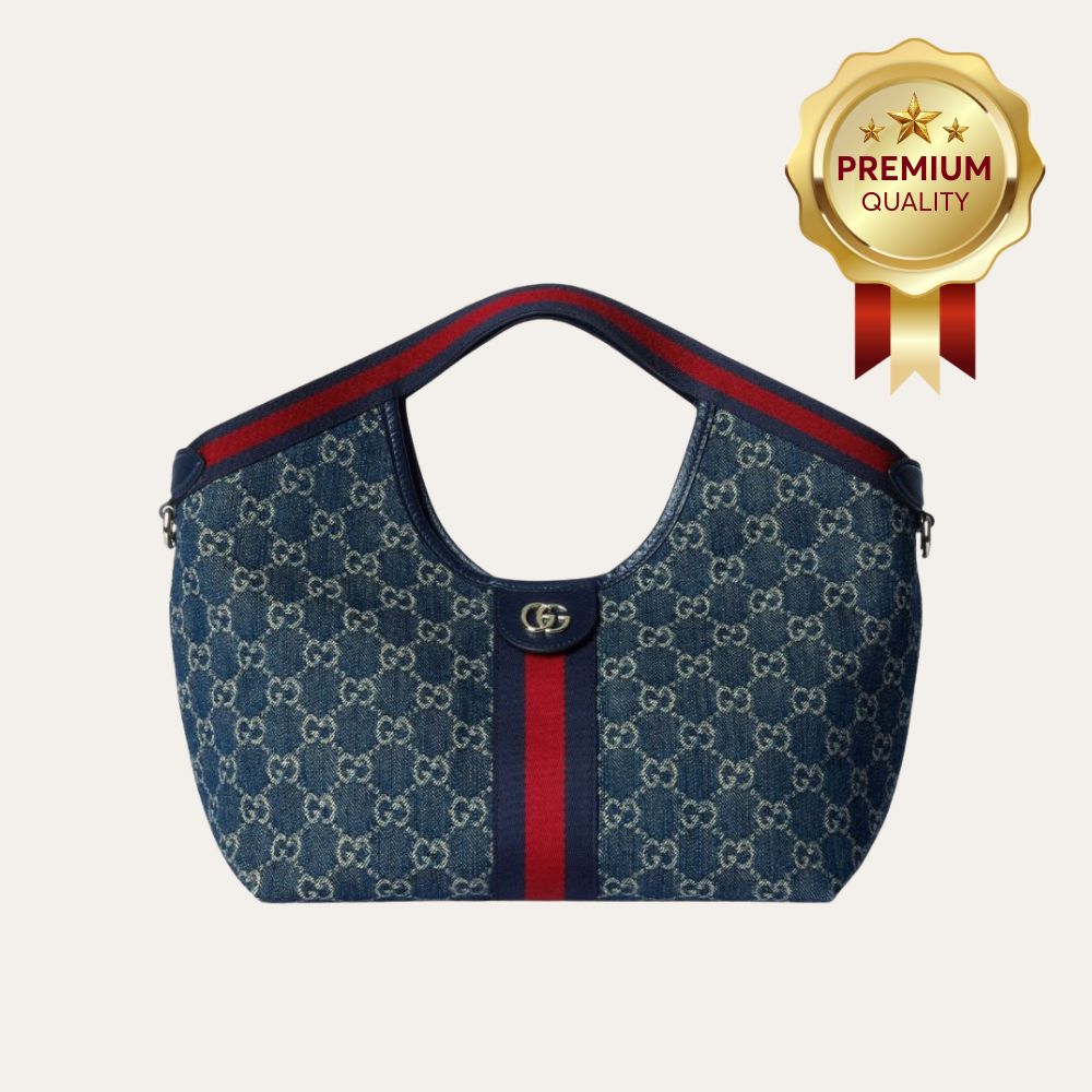 [Premium Quality] – Gucci Giglio Small Tote Bag Blue And White Gg Denim 9.8 Inches 860845 Fafrw 8864