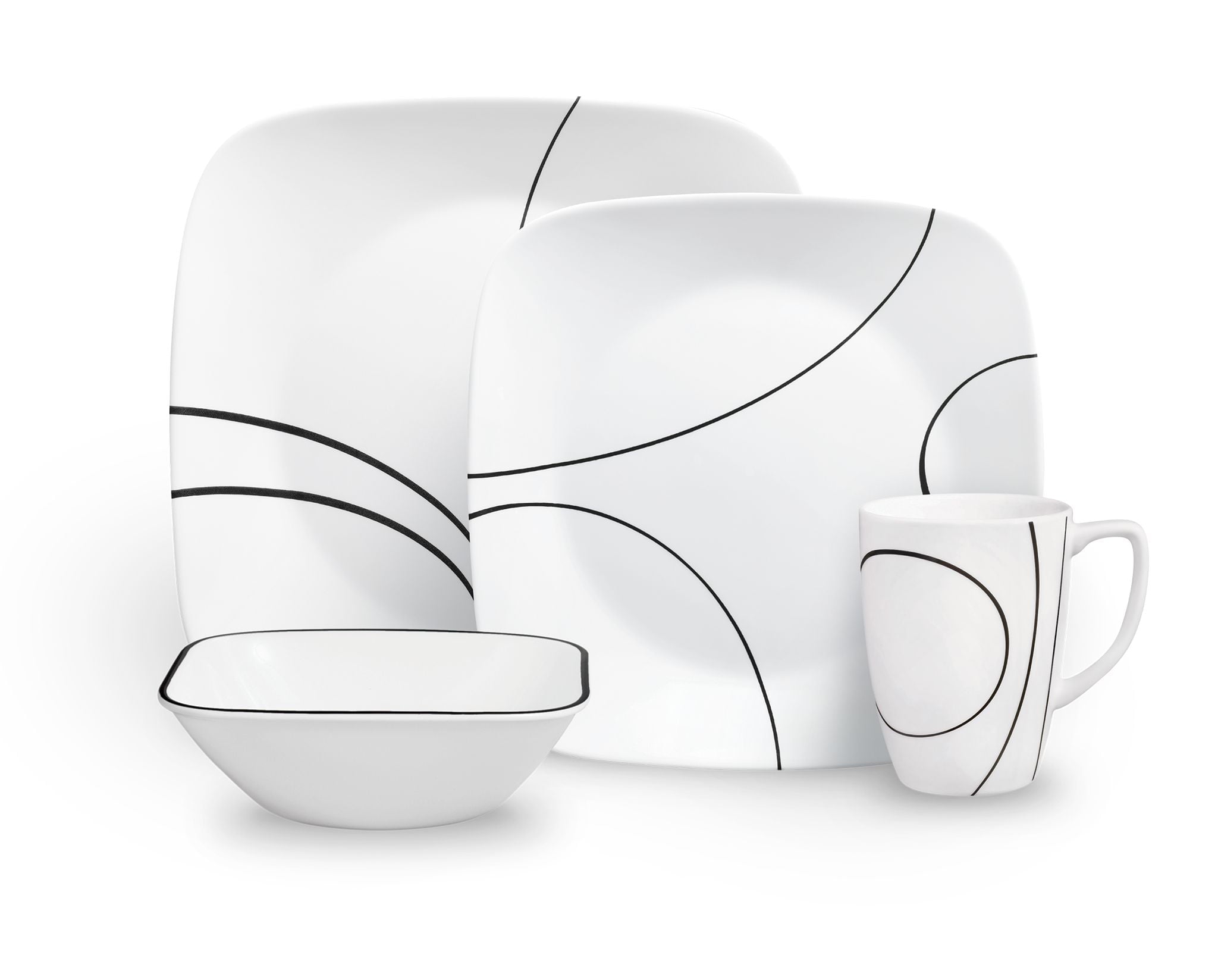 Corelle Square Simple Lines, Dinnerware Set, 16-Piece, Set for 4