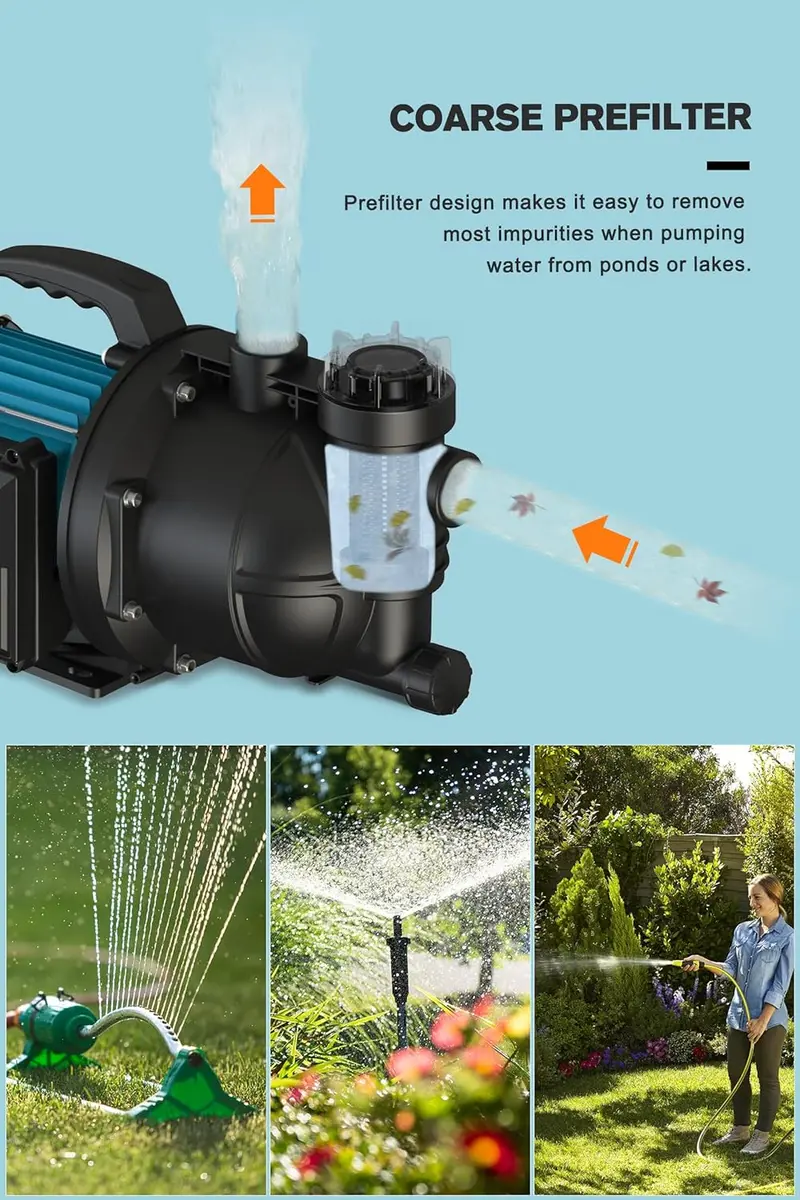 Portable 900 GPH Garden Transfer Pump — Electric Shallow-Well Jet Pump for Lawn Irrigation & Water Drainage