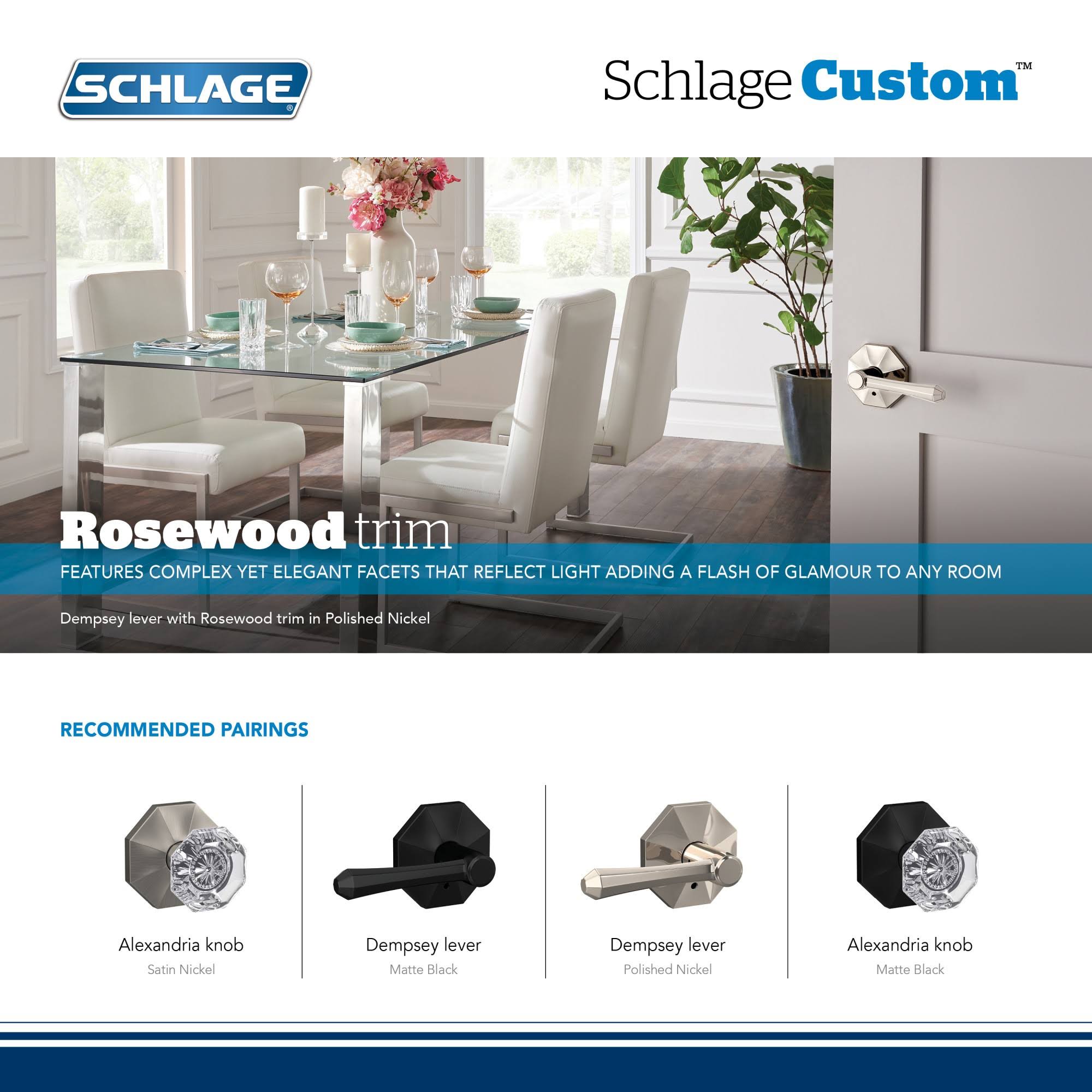 Schlage Custom FC172ALX622RWD Alexandria Knob with Rosewood Rose Non Turning Dummy Lock Matte Black Finish