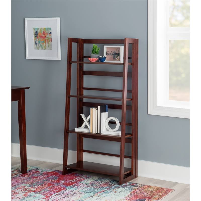 Linon Evans Wood Folding Bookcase in Walnut - CYMX2191
