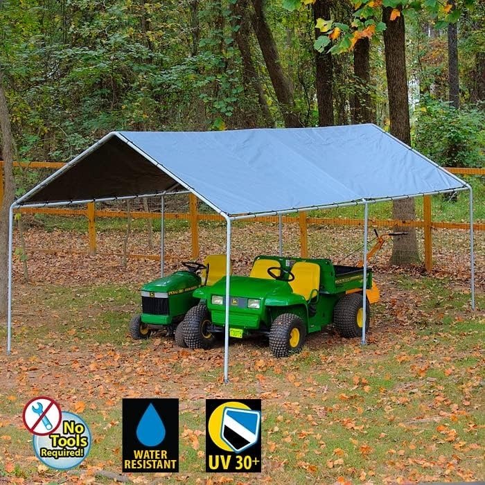 10-Feet by 20-Feet, 1 3/8-Inch Steel Frame, 6-Leg, Carport, Grey