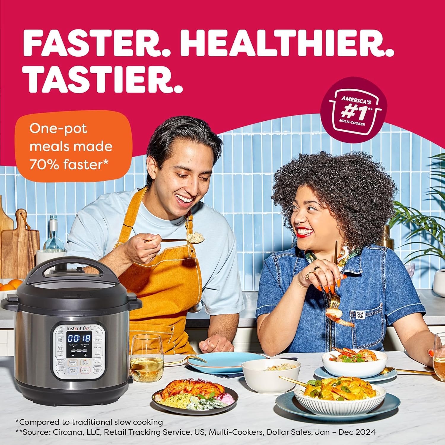 7-in-1 Electric Pressure Cooker, Slow Cooker, Rice, Steamer, Sauté, Yogurt Maker, Warmer & Sterilizer, Includes App With Over 800 Recipes, Stainless Steel, 6 Quart