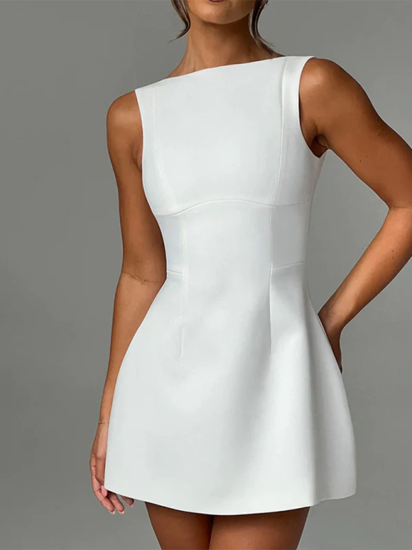 Sleek Backless Boat Neck Mini DressClistos